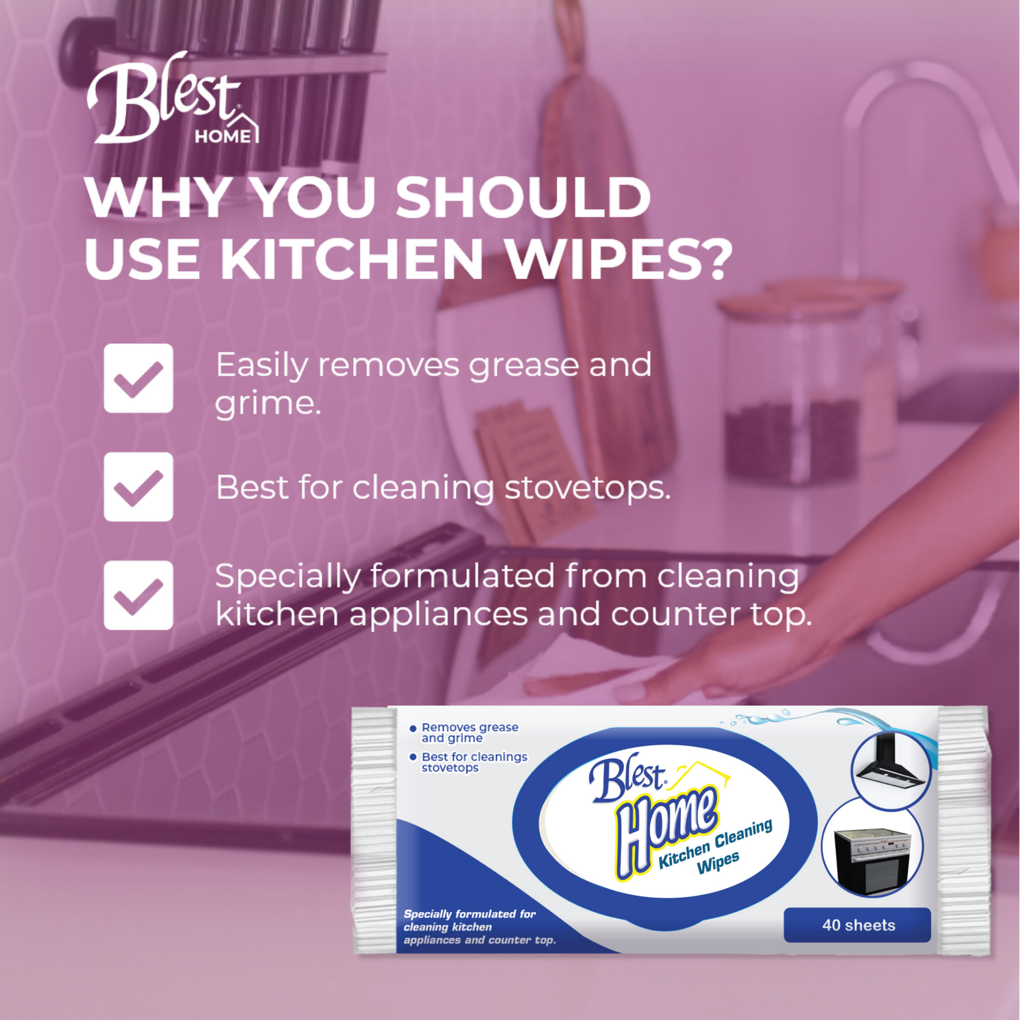 Blest Home Kitchen Cleaning Wipes 40 Sheet