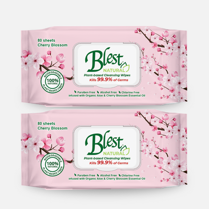 Blest Natural Plant-based Cleansing Wipes Cherry Blossom Scent 80 Sheets 2 Packs