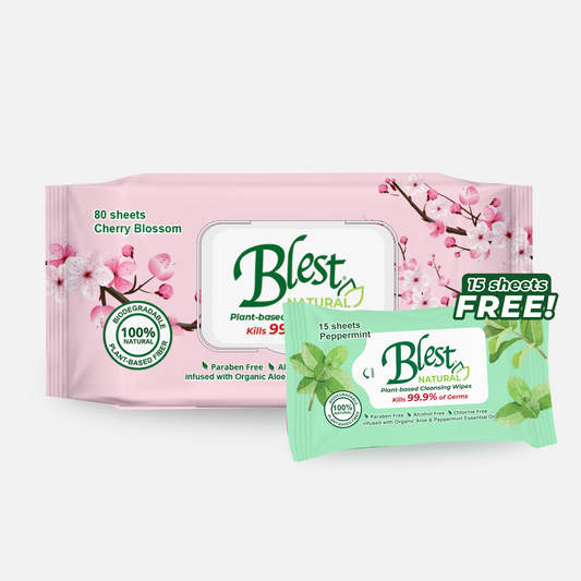 Blest Natural Plant-based Cleansing Wipes Cherry Blossom Scent 80 Sheets