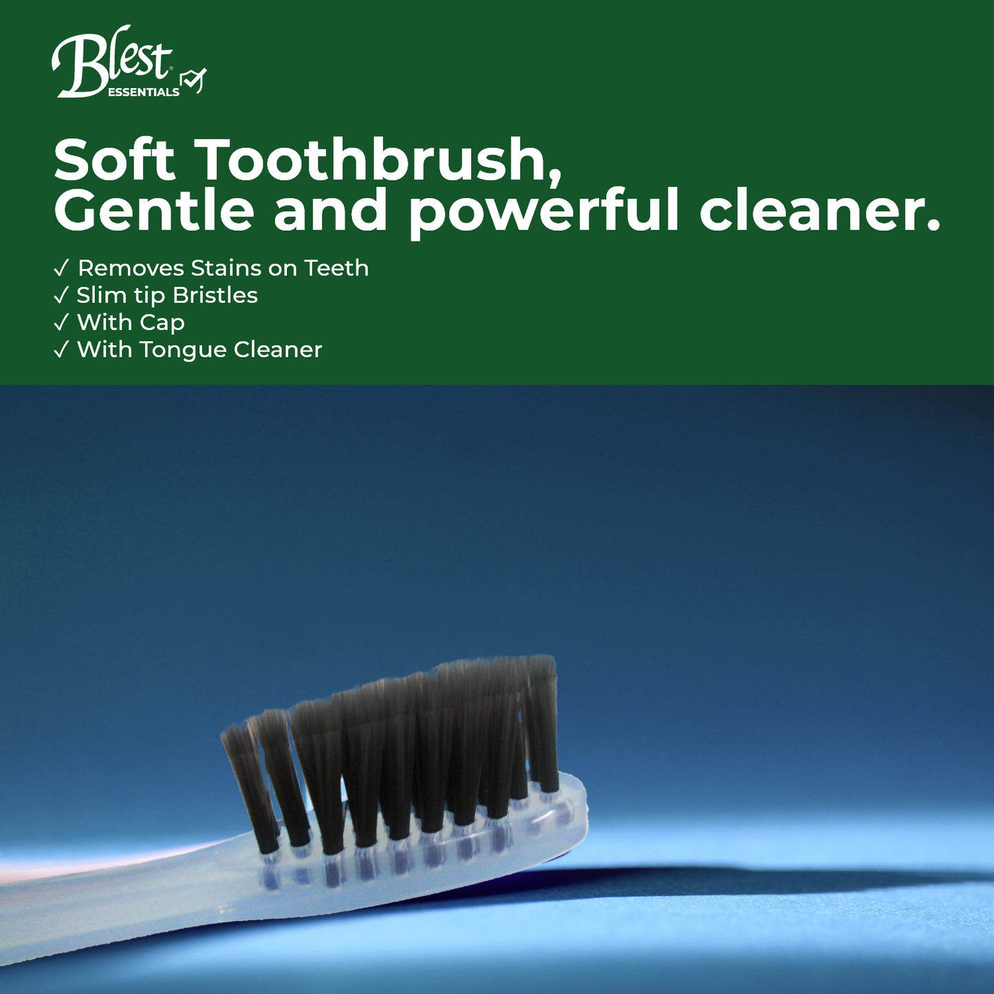 Blest Essential Toothbrush Tapered Charcoal Travel Toothbrush Singles