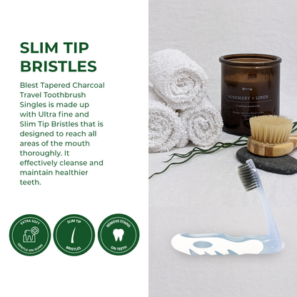 Blest Essential Toothbrush Tapered Charcoal Travel Toothbrush Singles