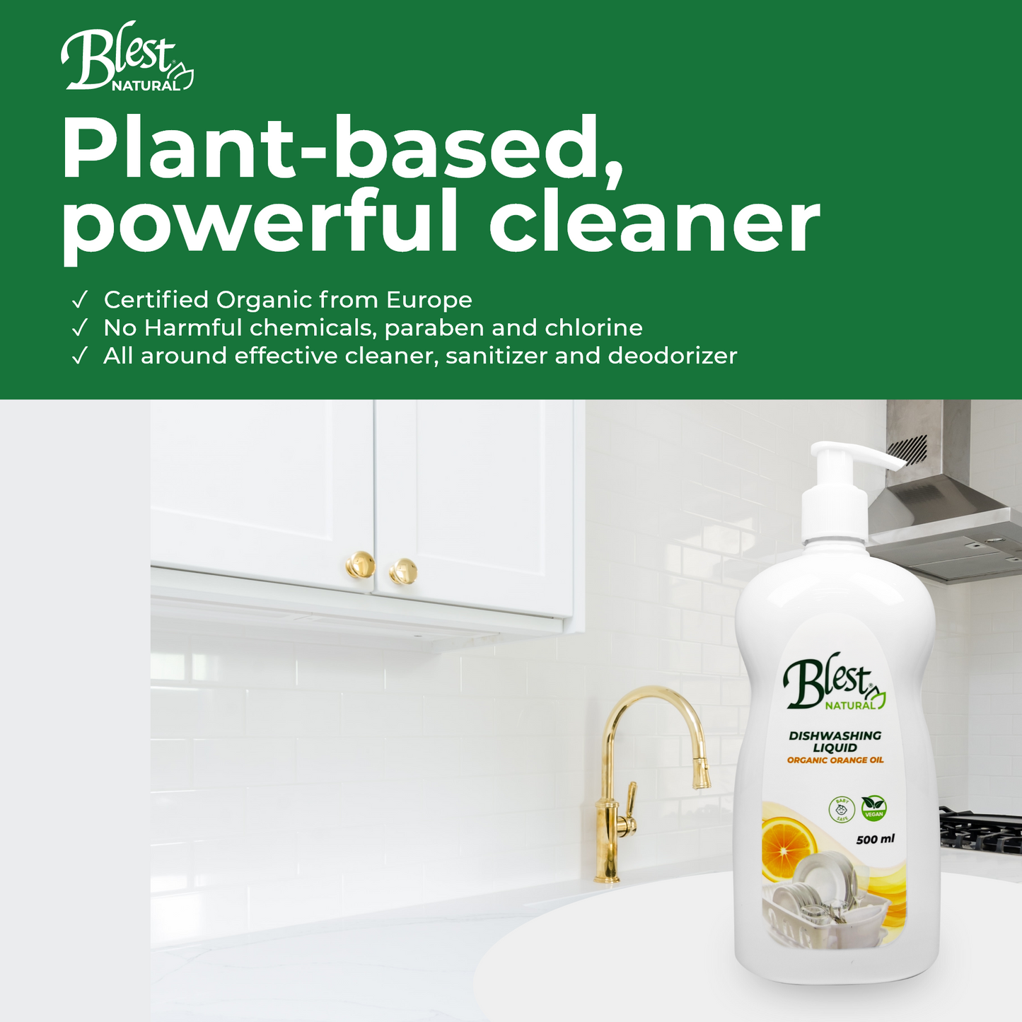 Blest Natural Dishwashing Liquid - Organic Orange Oil 500ml  3 Bottles