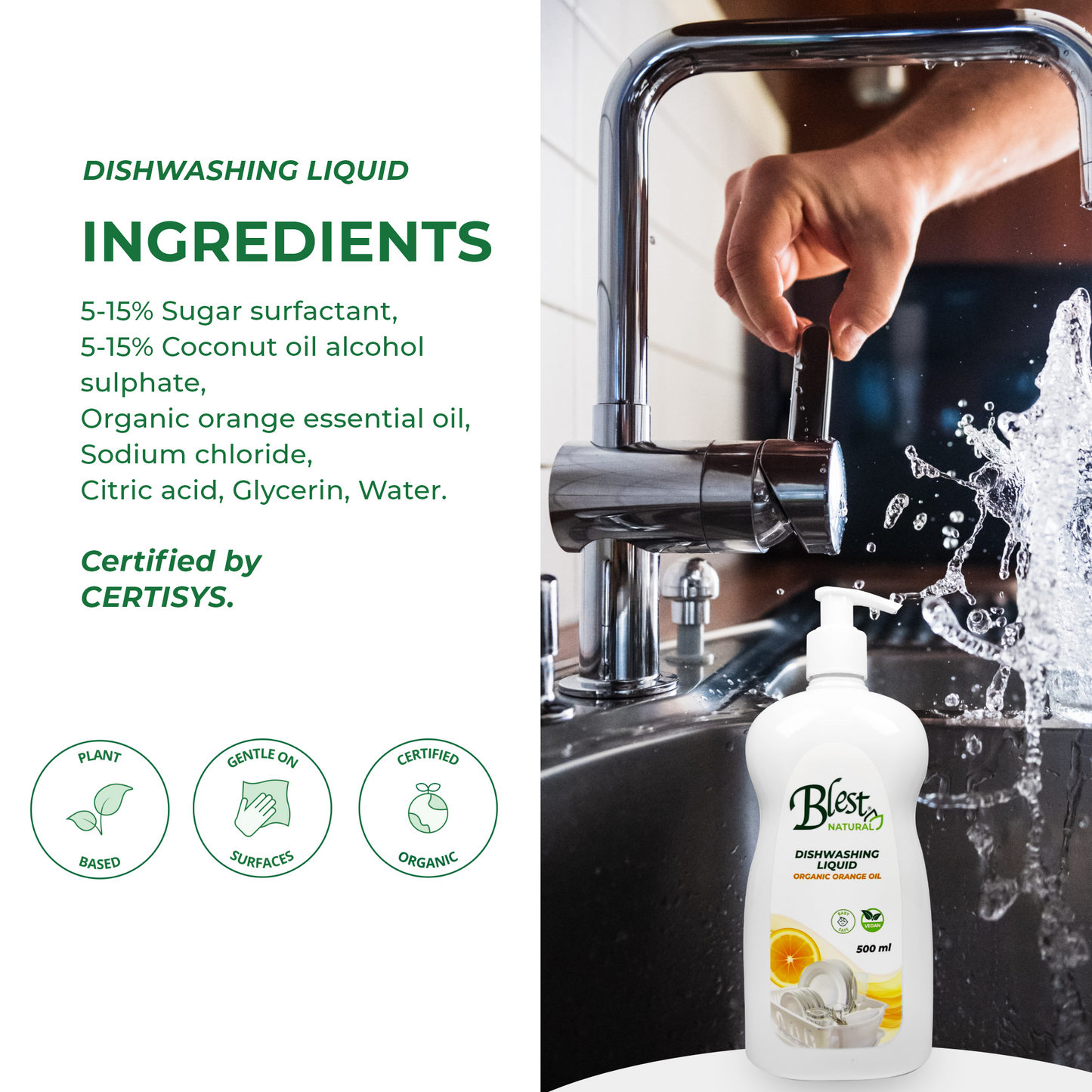 Blest Natural Dishwashing Liquid - Organic Orange Oil 500ml  3 Bottles