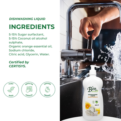 Blest Natural Dishwashing Liquid - Organic Orange Oil 500ml  3 Bottles