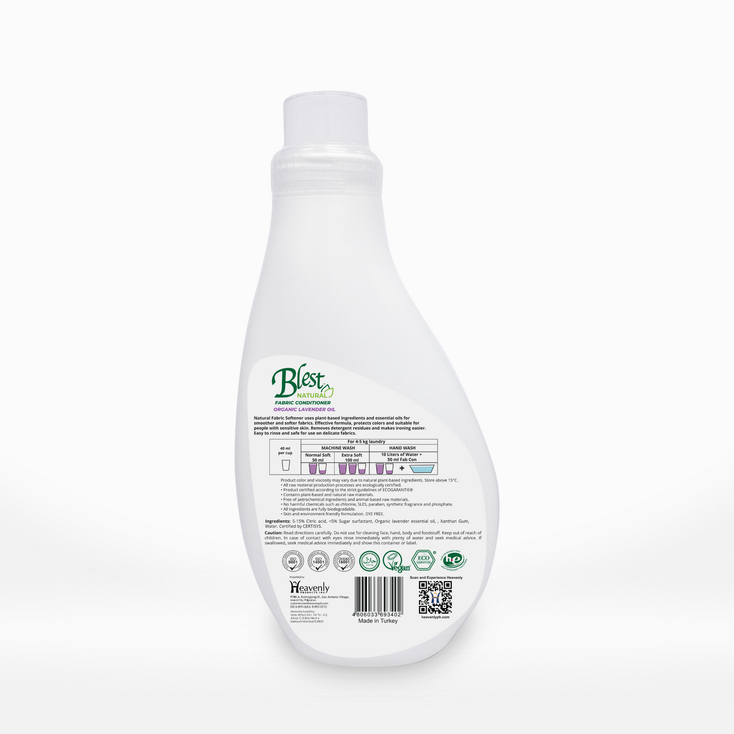 Blest Natural Fabric Conditioner - Organic Lavender Oil 1000ml x 2 Bottles