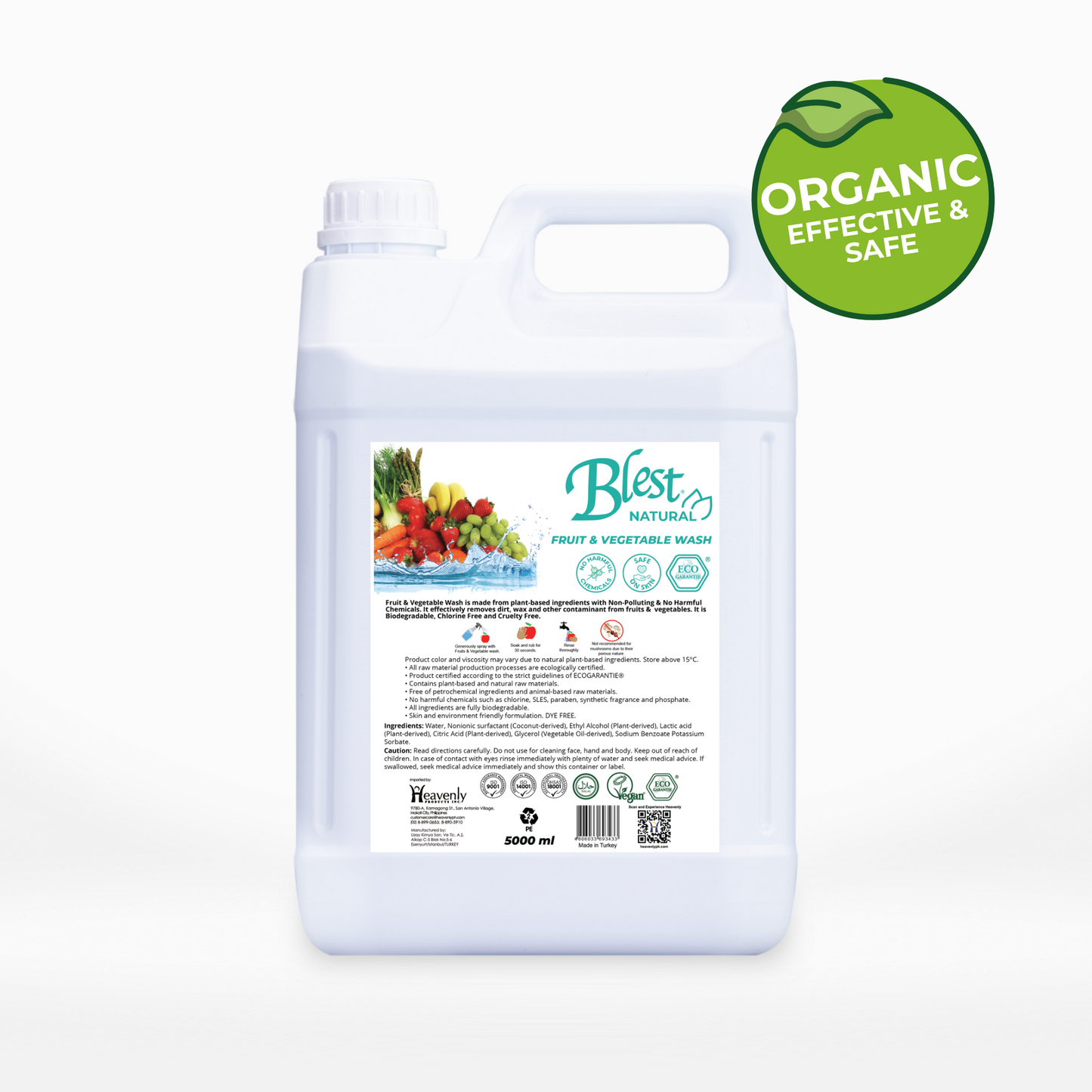 Blest Natural Fruit and Vegetable Wash Unscented 5L