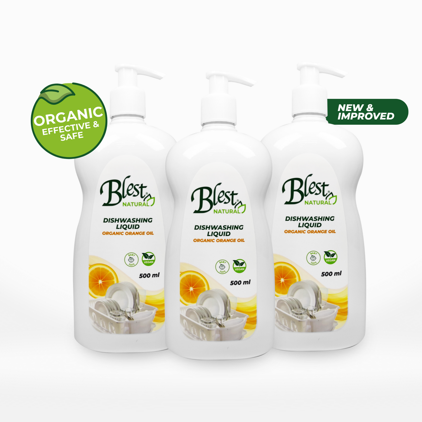 Blest Natural Dishwashing Liquid - Organic Orange Oil 500ml  3 Bottles