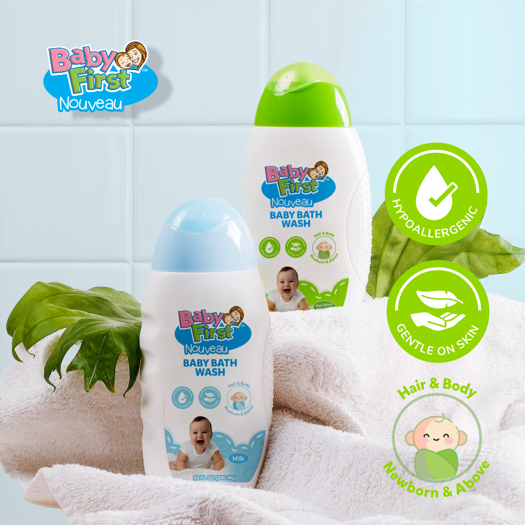 Baby First Nouveau Baby Bath Wash 650ml Aloe Vera & Vitamin E+ FREE Sponge
