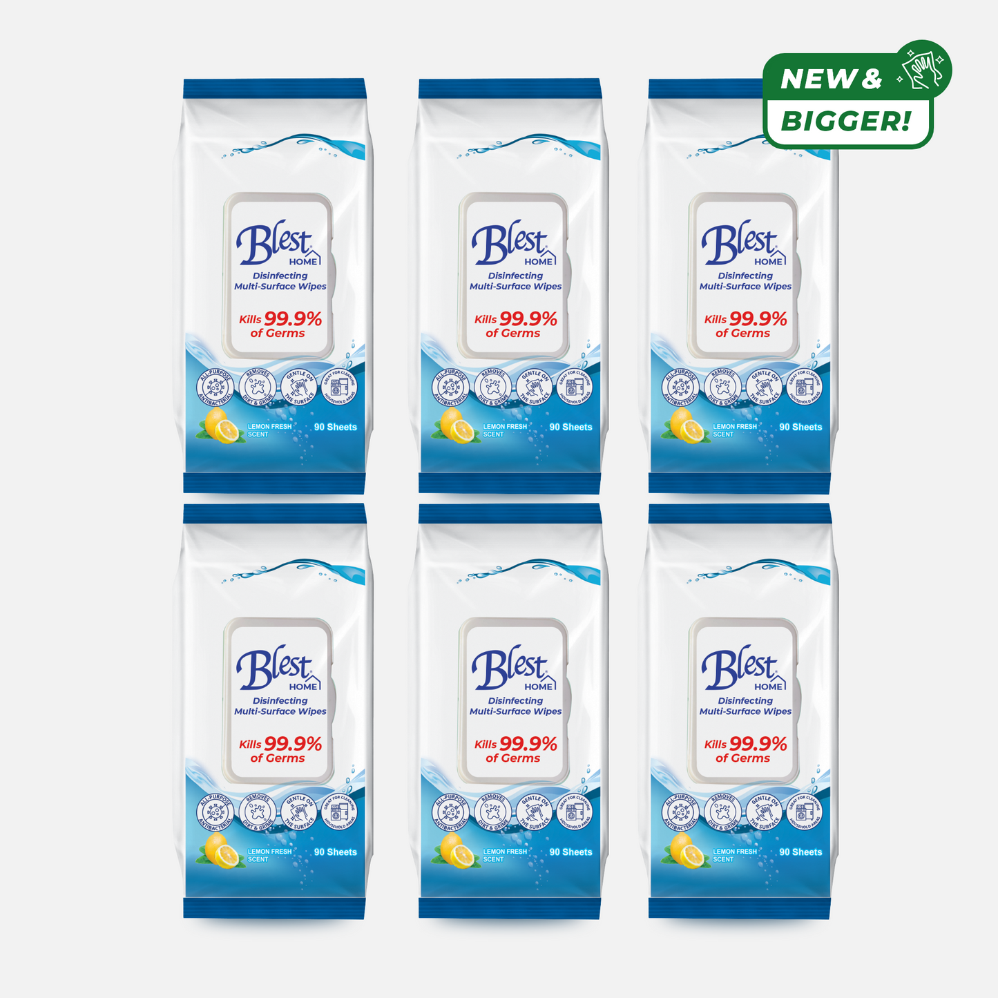 Blest Home Disinfecting Multi-Purpose Wipes 90 Sheets x 6 Packs (540 Sheets)