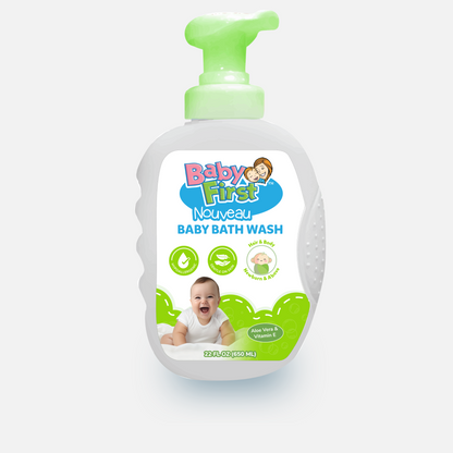 Baby First Nouveau Baby Bath Wash 650ml Aloe Vera & Vitamin E+ FREE Sponge