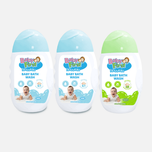 Baby First Nouveau Baby Bath Wash 110ml Milk Scent 2 Bottles +  Aloe Vera and Vitamin E Scent