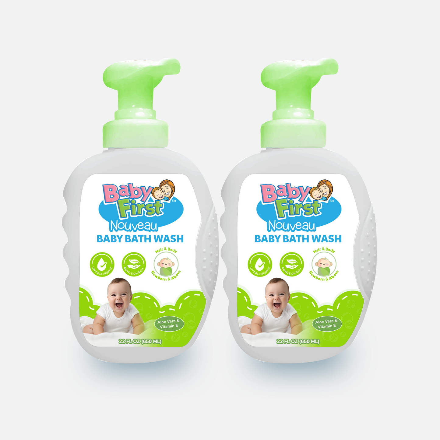 Baby First Nouveau Baby Bath wash 650ml Aloe Vera & Vitamin E Scent 2 Bottles