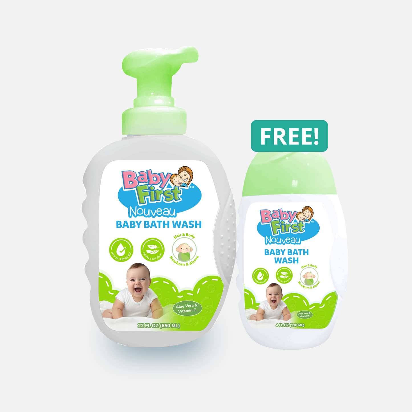 Baby First Nouveau Baby Bath Wash 650ml Aloe Vera & Vitamin E+ FREE 110ml