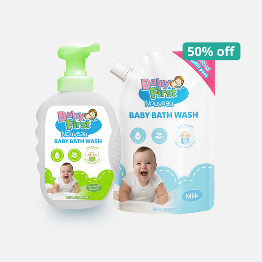 Baby First Nouveau Baby Bath Wash 650ml Aloe Vera & Vitamin E + 500ml Refill Pouch
