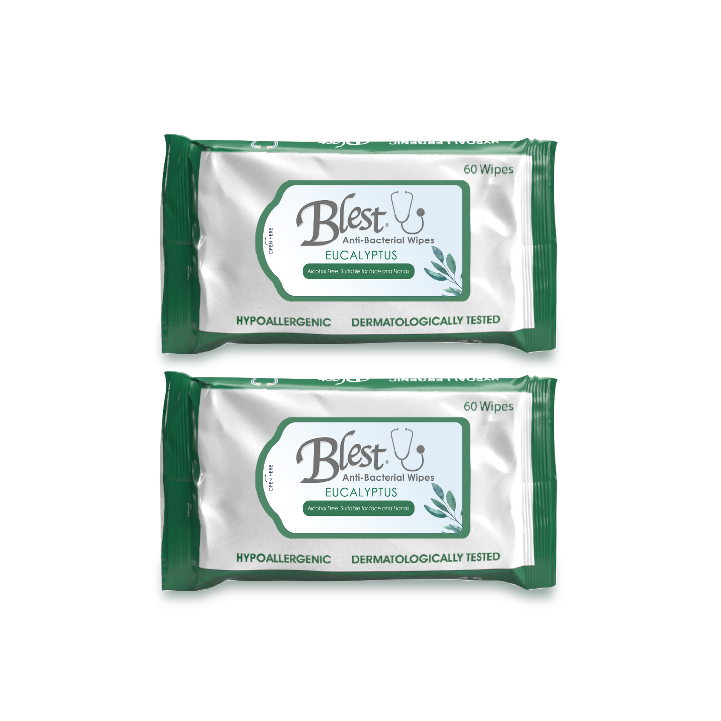 Blest Anti-Bacterial Wipes 60 Sheets 2 Packs (120 Sheets) Eucalyptus Scent