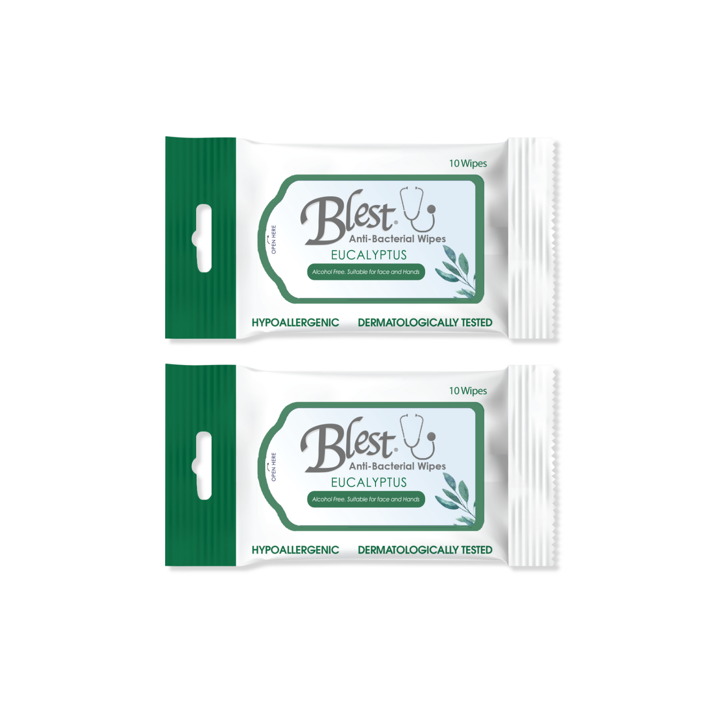 Blest Anti-Bacterial Wipes 10 Sheets 2 Packs (20 Sheets) Eucalyptus Scent