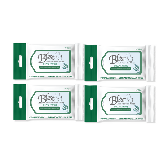 Blest Anti-Bacterial Wipes 10 Sheets 4 Packs (80 Sheets) Eucalyptus Scent