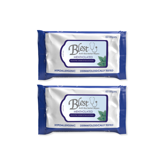 Blest Anti-Bacterial Wipes 60 Sheets 2 Packs (120 Sheets) Mentholated Scent