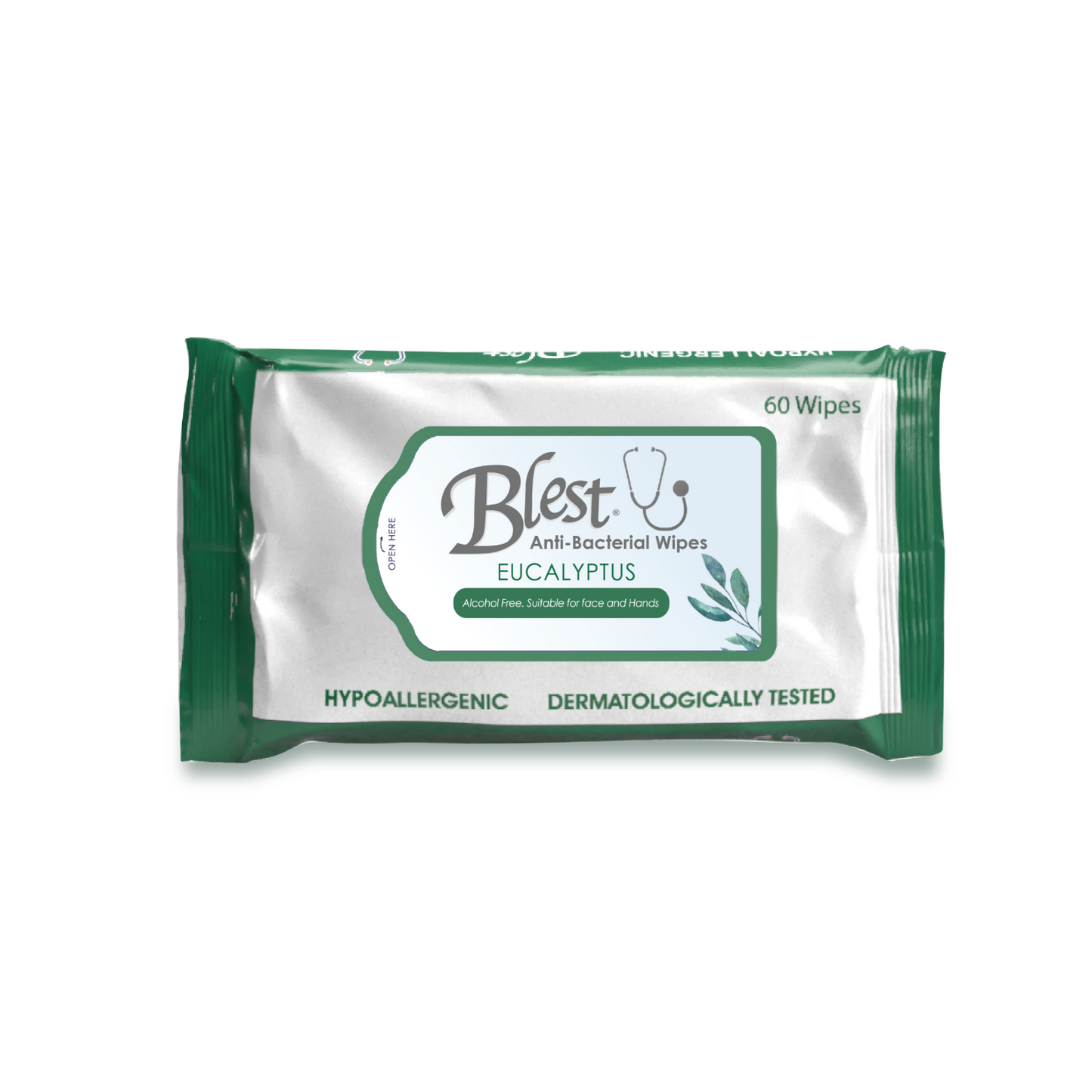 Blest Anti-Bacterial Wipes 60 Sheets 2 Packs (120 Sheets) Eucalyptus Scent