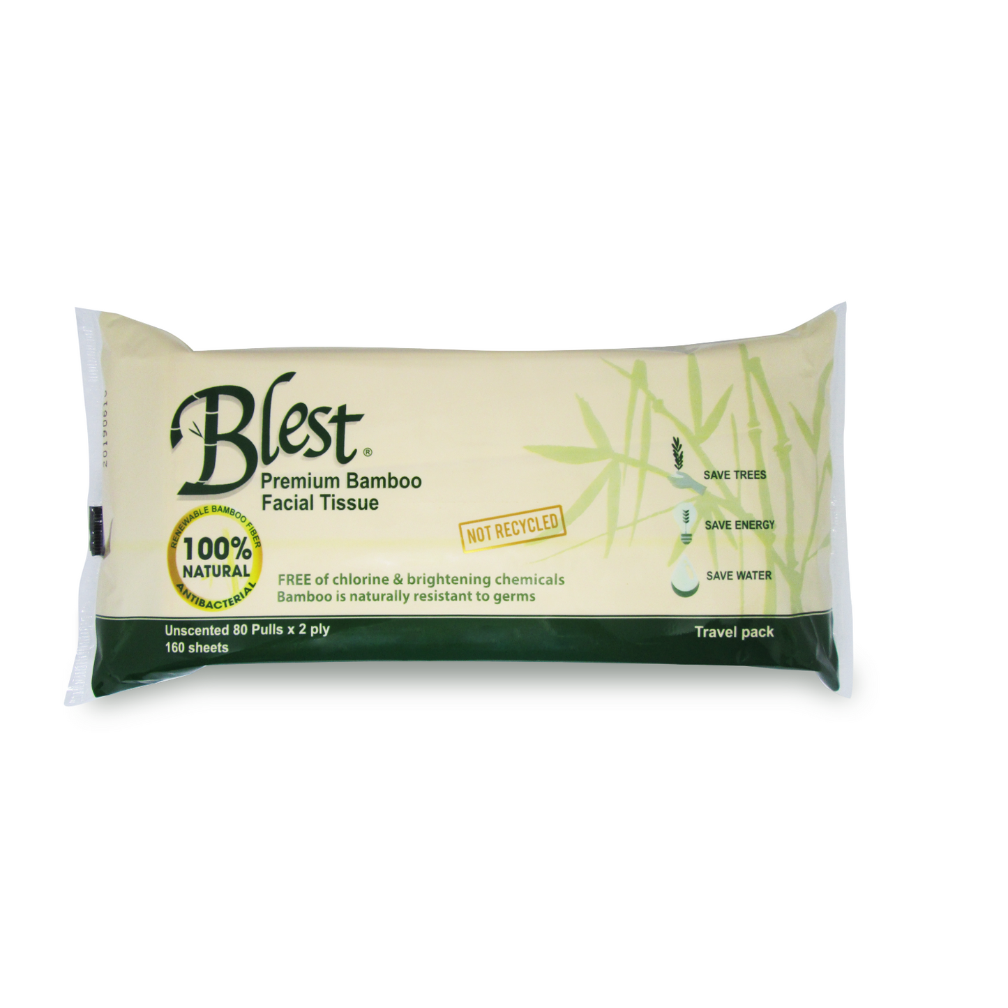 Blest Premium Bamboo Anti-Bacterial Facial Tissue Travel Pack 2 Ply 80 Pulls