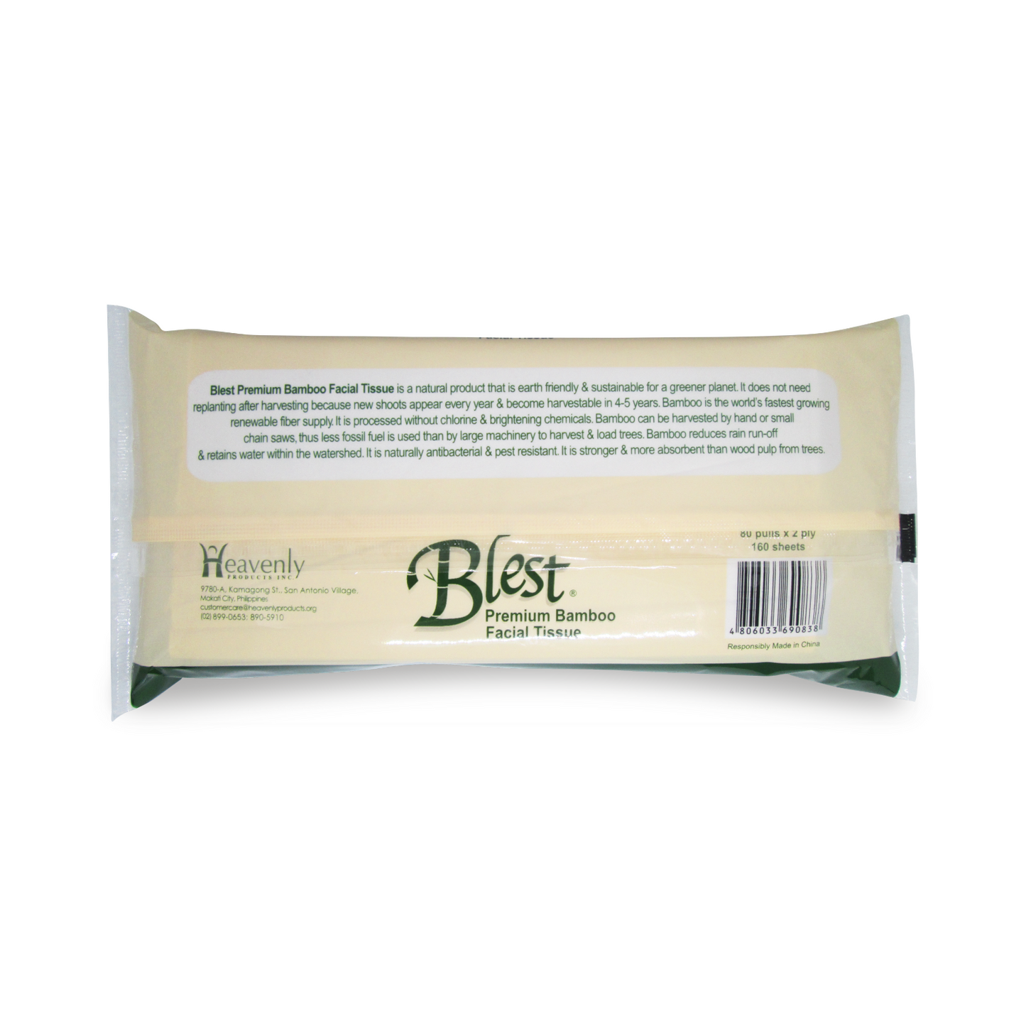 Blest Premium Bamboo Anti-Bacterial Facial Tissue Travel Pack 2 Ply 80 Pulls