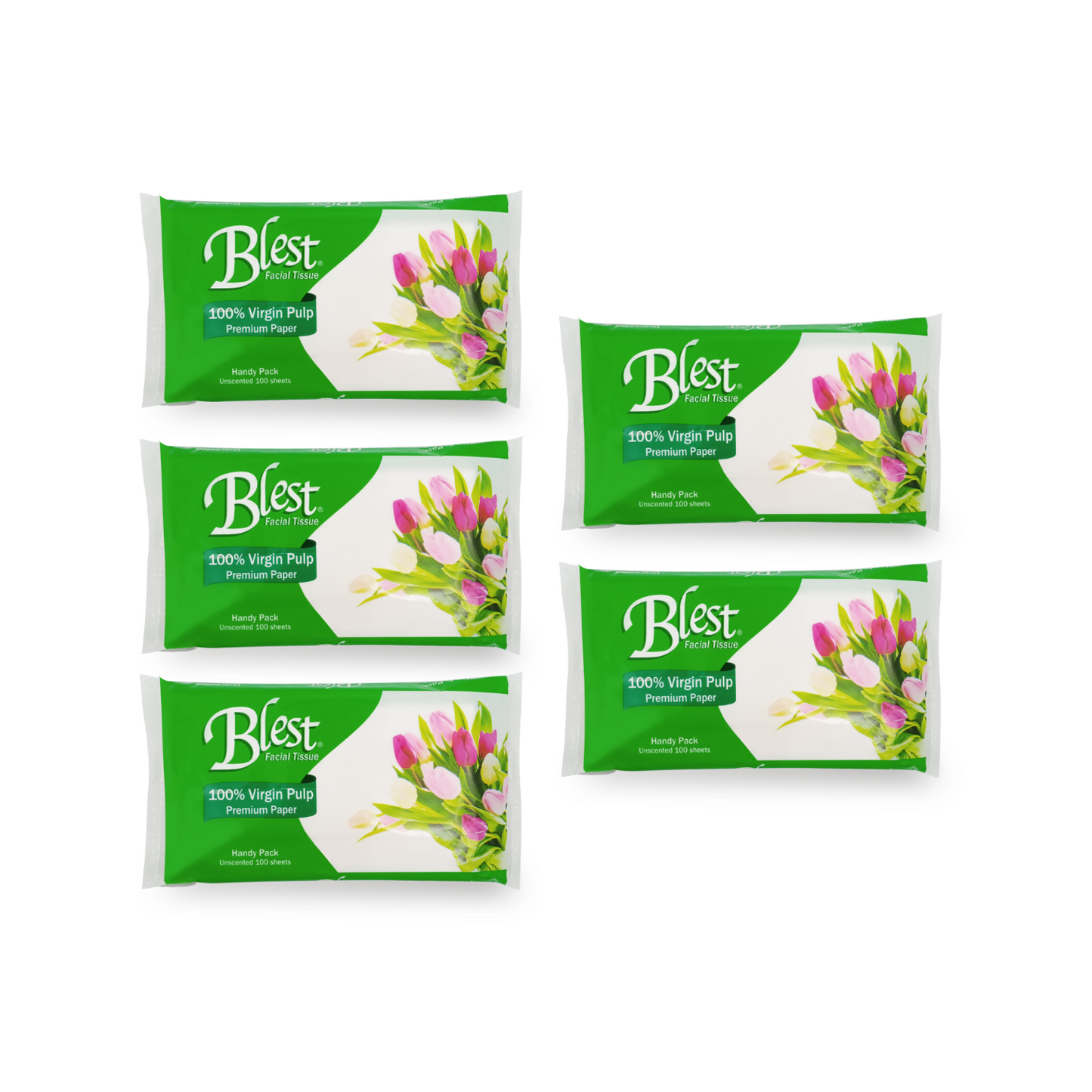 Blest Facial Tissue Handy Pack 2 Ply 50 Pull x 5 Packs (250 Pulls)