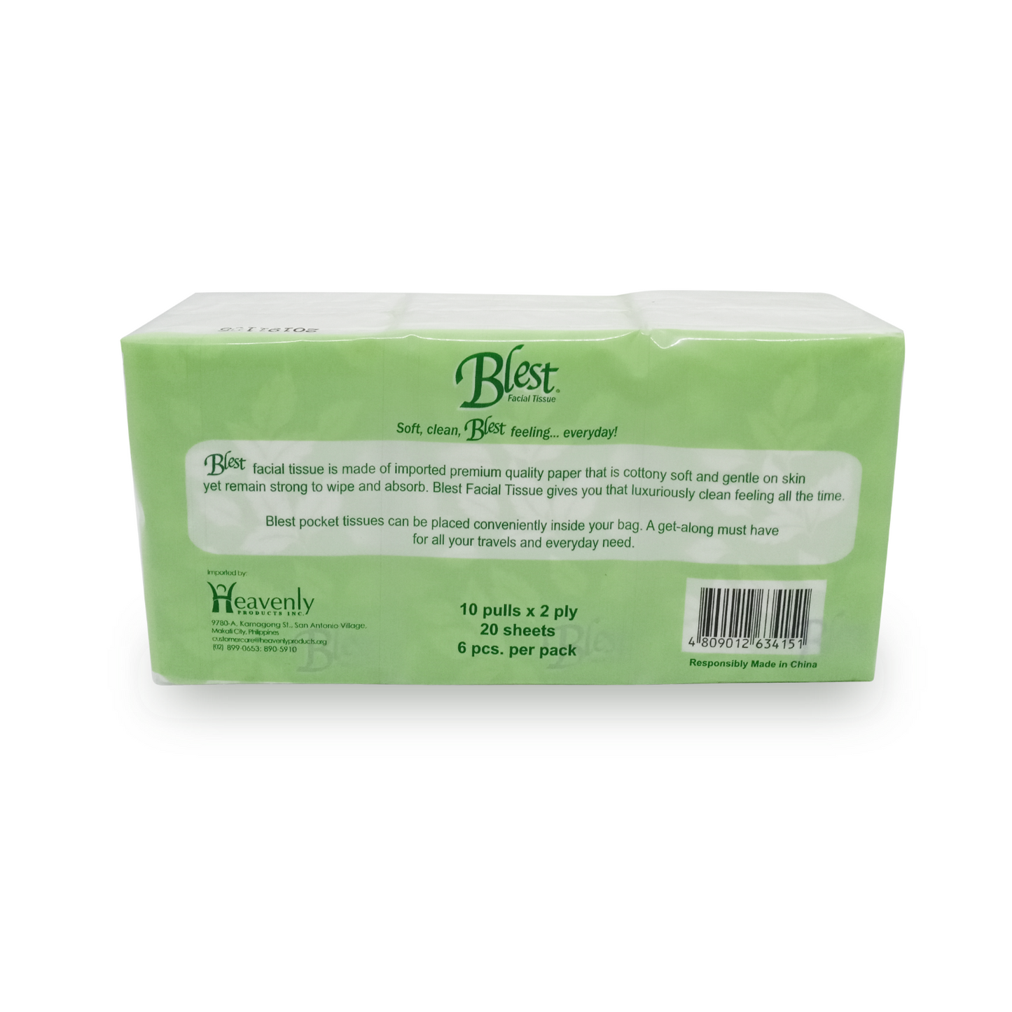 Blest Facial Pocket Tissue 2 Ply 10 Pulls x 6 Pocket (60 Pulls)