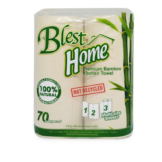 Blest Premium Bamboo Kitchen Towel 2 Ply 70 Pulls x 2 Rolls (140 Pulls)