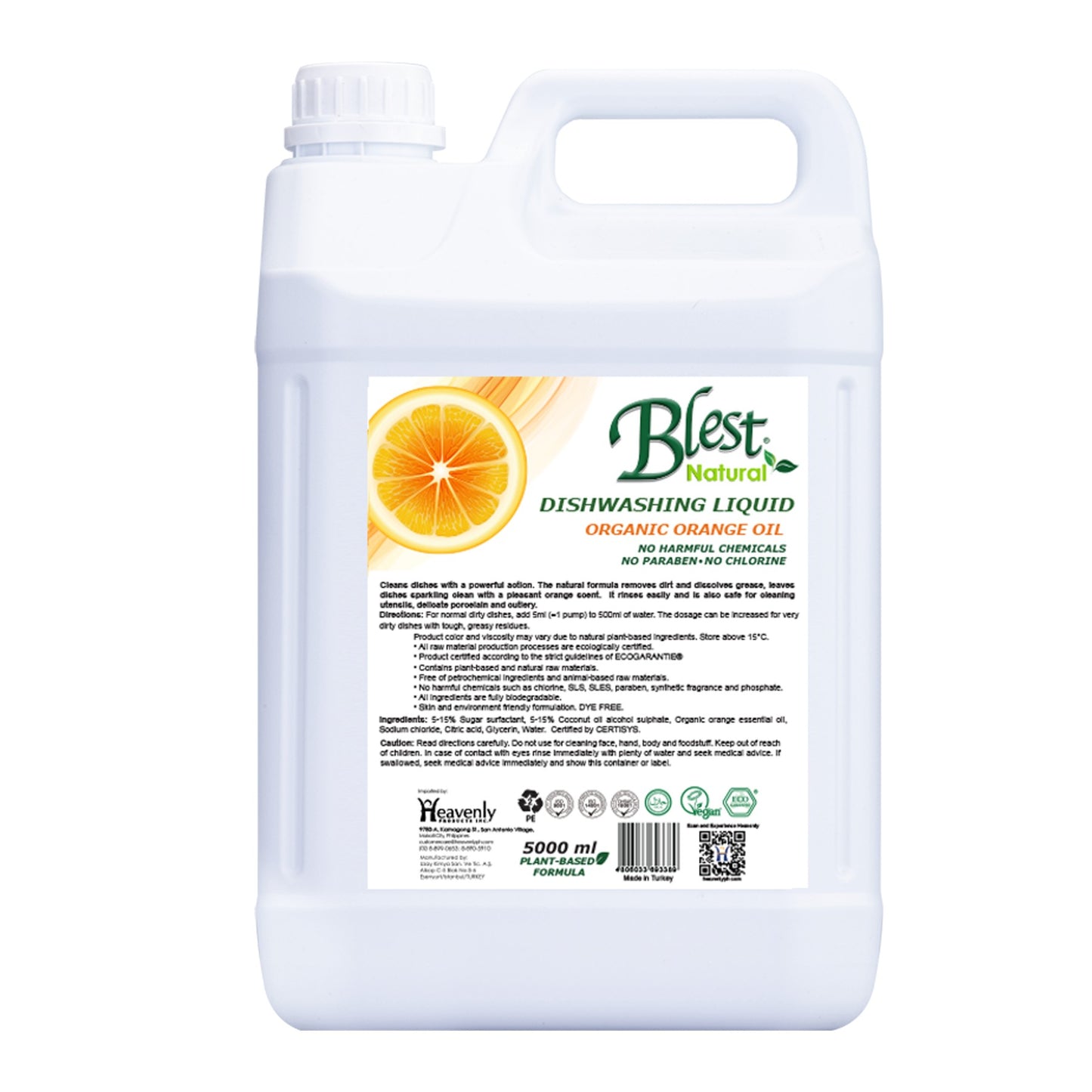 Blest Natural Dishwashing Liquid - Organic Orange Oil 5L