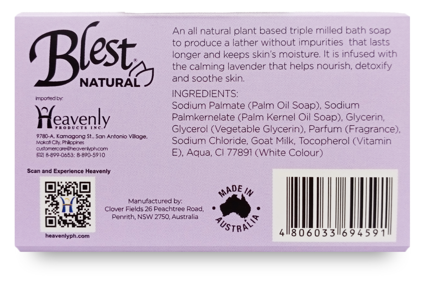 Blest Natural Plant-based Soap 100g Lavender Scent