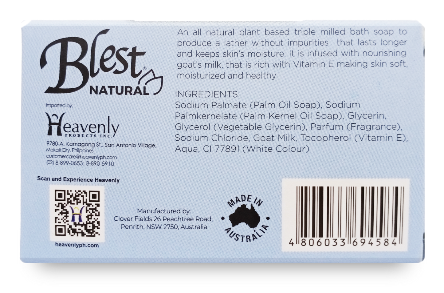 [Buy1 Take1] Blest Natural Plant-based Soap Goat's Milk & Vitamin E 100g