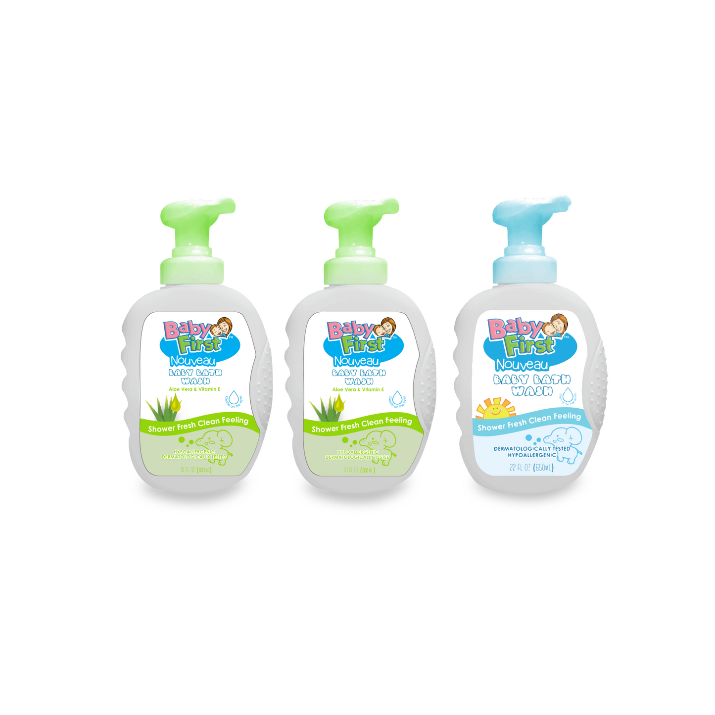 Baby First Nouveau Baby Bath Wash 650ml Aloe Vera and Vitamin E Scent 2 Bottles + Milk Scent