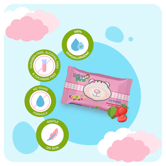 Baby First Kiddie Wipes 60 Sheets Strawberry Scent