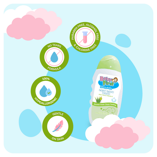 Baby First Nouveau Baby Bath Wash 300ml Aloe Vera & Vitamin E Scent 2 Bottles