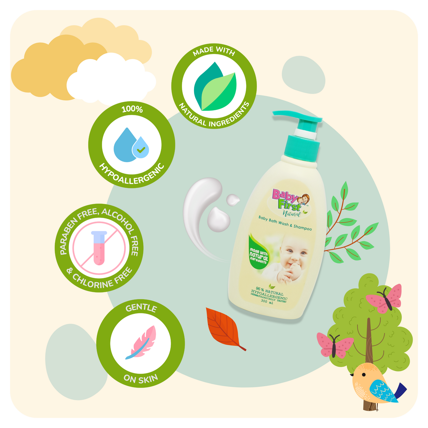 Baby First Natural Baby Bath Wash and Shampoo 300ml