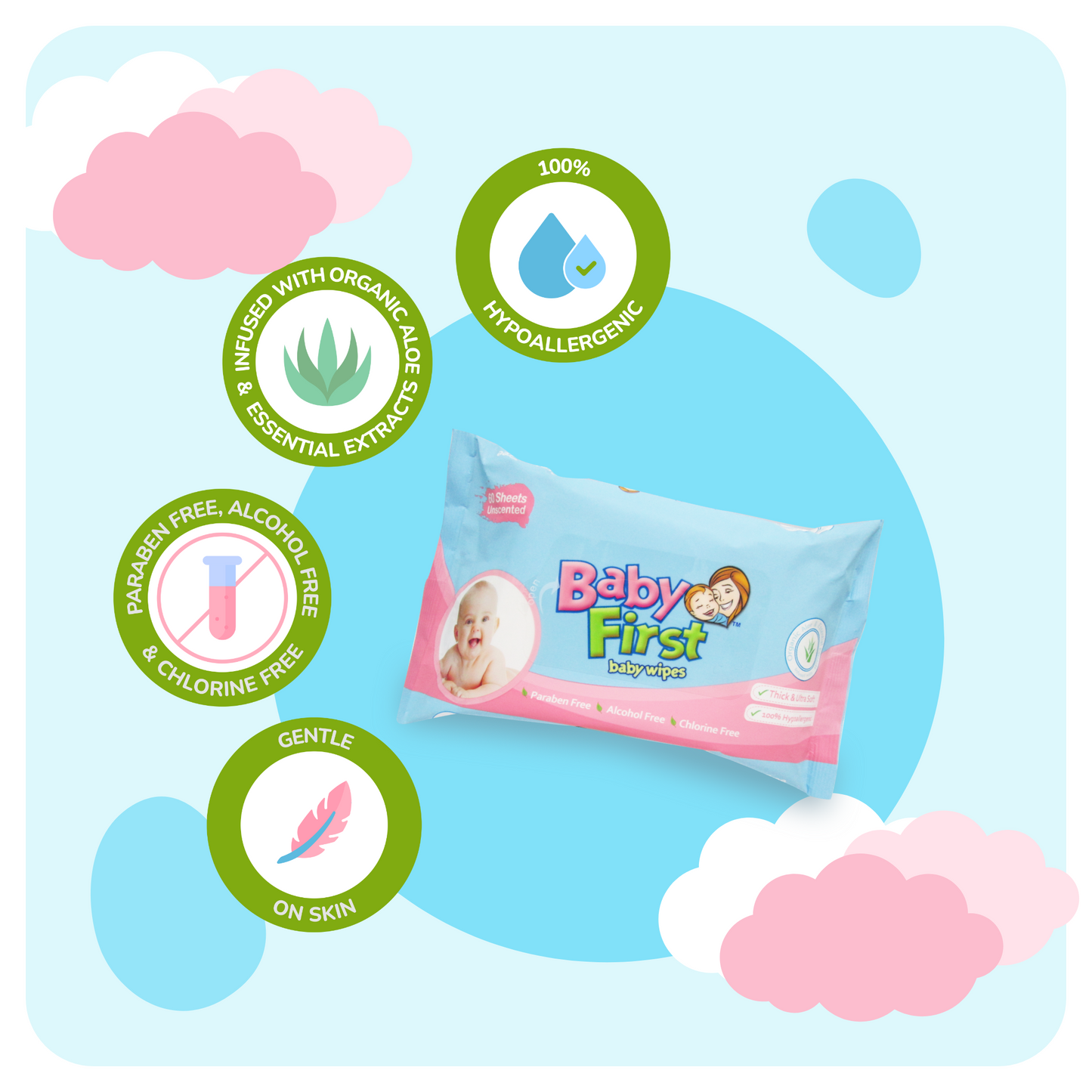 Baby First Baby Wipes 60s 3+1 Pack (240 Sheets)