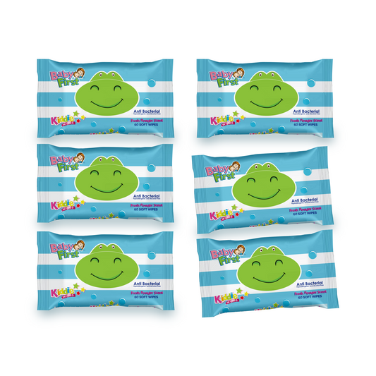 Baby First Kiddie Wipes 60 Sheets Fresh Powder Scent 4+2 Packs (360 Sheets)