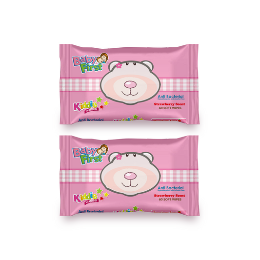 Baby First Kiddie Wipes 60 Sheets Strawberry Scent 2 Packs (120 Sheets)