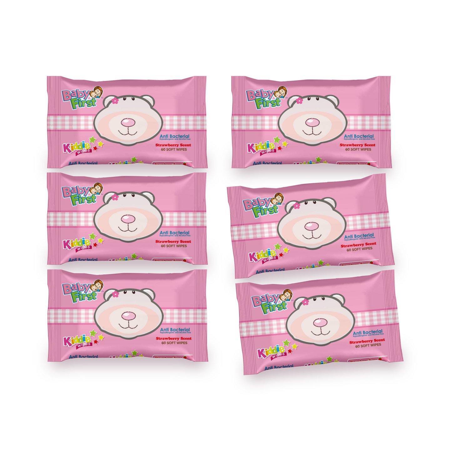 Baby First Kiddie Wipes 60 Sheets Strawberry Scent 4+2 Packs (360 Sheets)